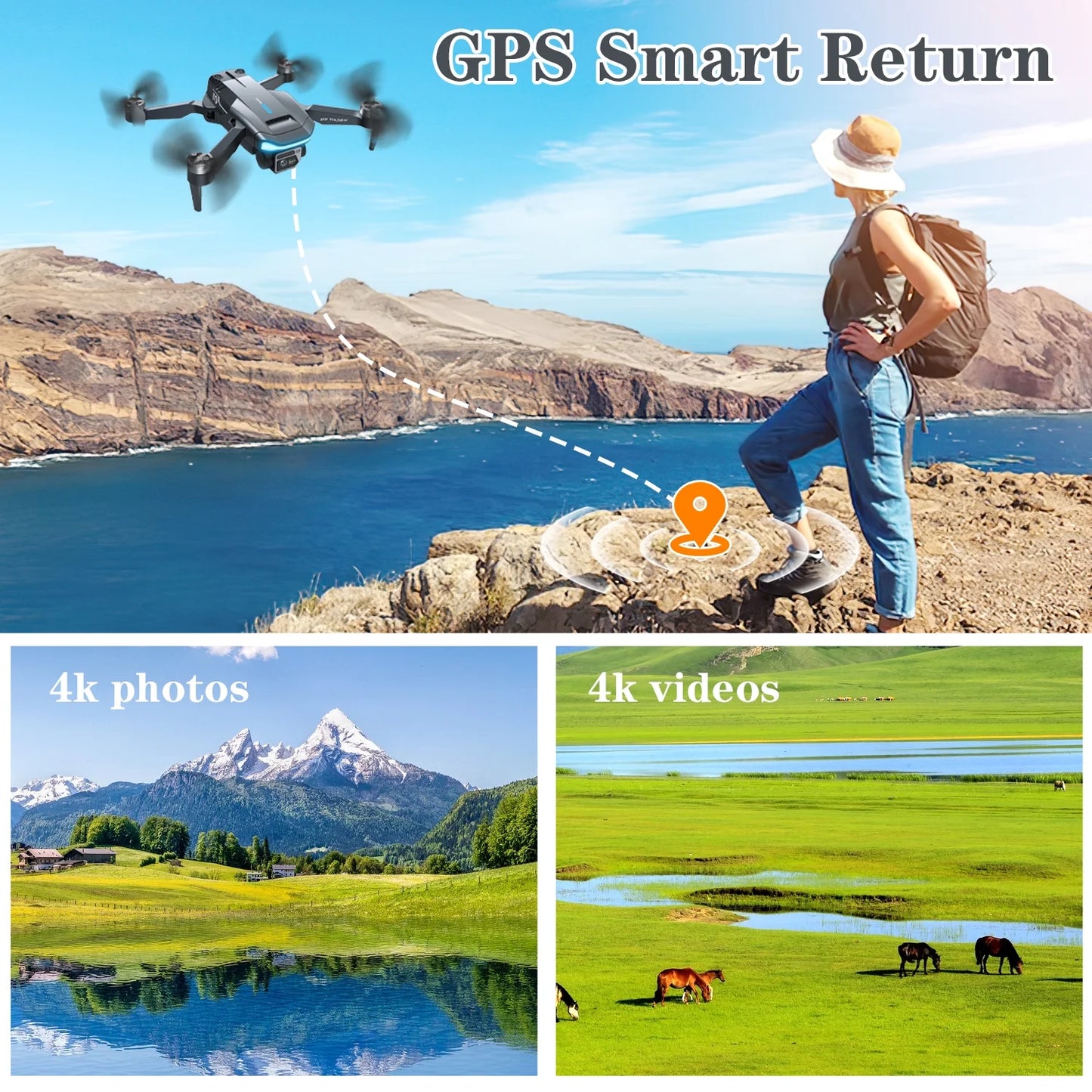 F194 GPS Drones with 1080HD Camera - Foldable, Lightweight Quadcopter for Beginners & Adults - Includes Follow Me Mode & 2 Batteries!