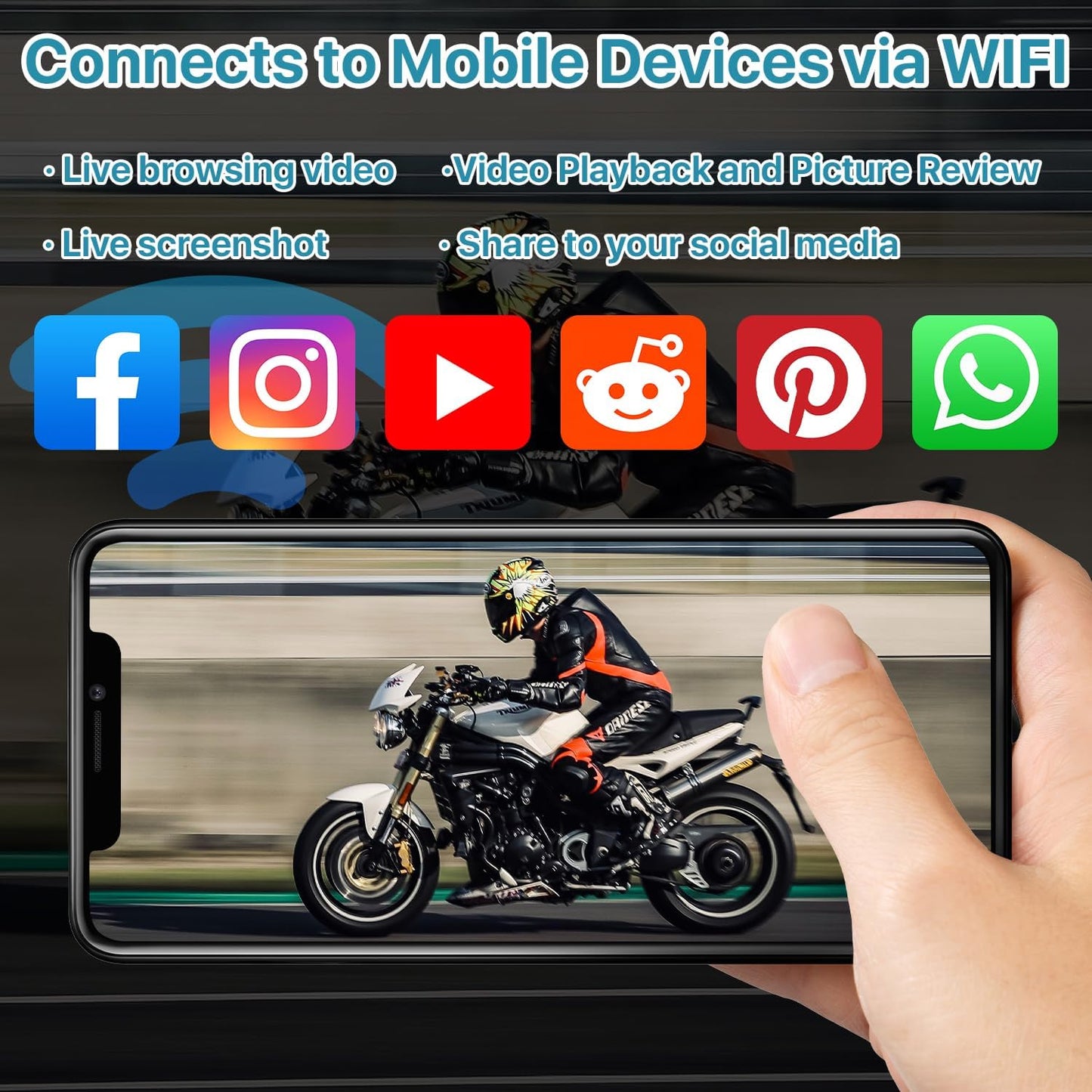 Revolutionary Motorcycle DVR Dash Cam - HD 1080P, Wireless Carplay & Android Auto, TPMS, GPS, G-Sensor, 5" Touch Screen, Waterproof & Bluetooth Enabled - MT02
