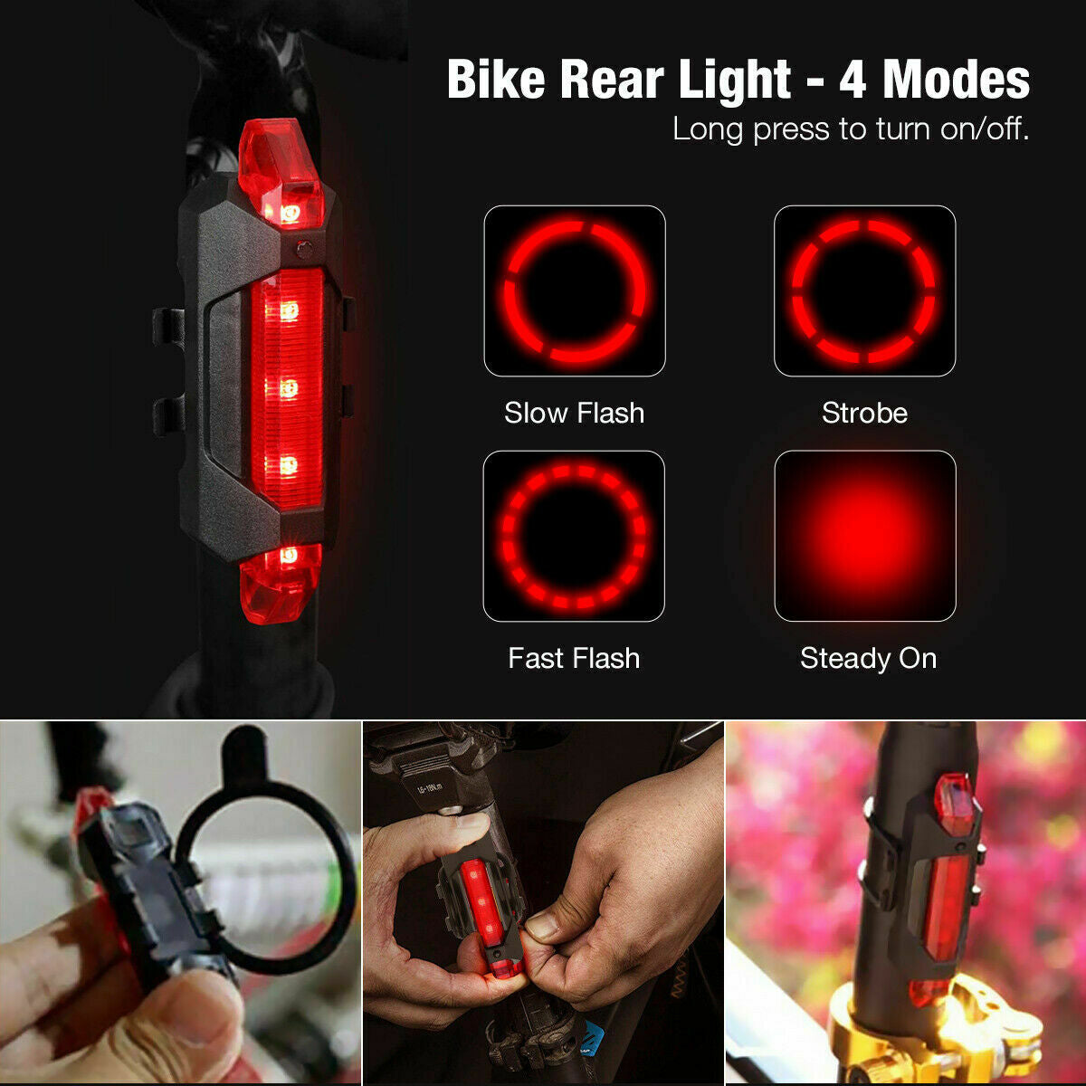 Ultimate USB Rechargeable LED Bicycle Headlight - Waterproof Front & Rear Lights for Safe Night Riding