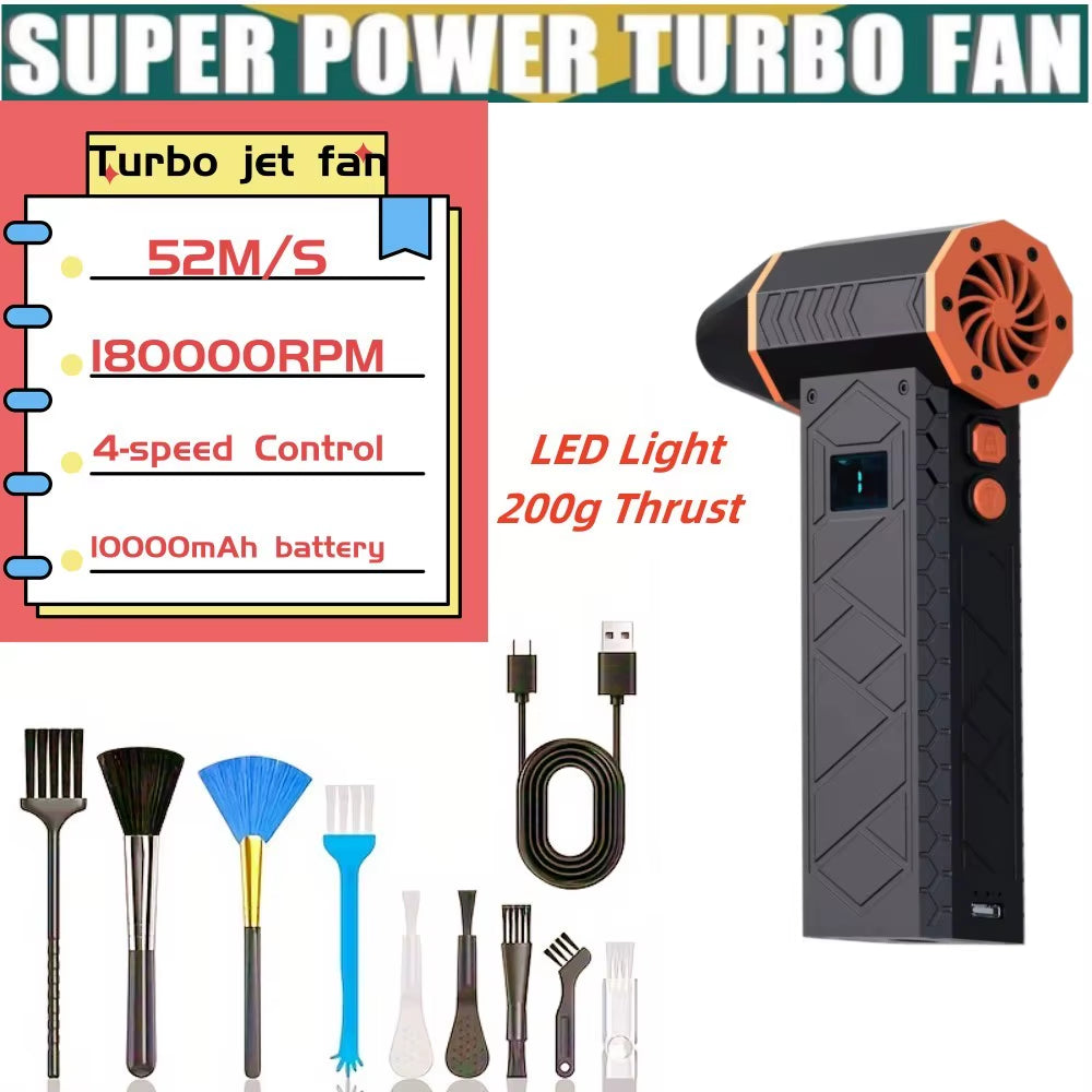 High-Speed Electric Air Blower 180,000 RPM with Digital Display - Portable Turbo Fan for Powerful Dust Removal