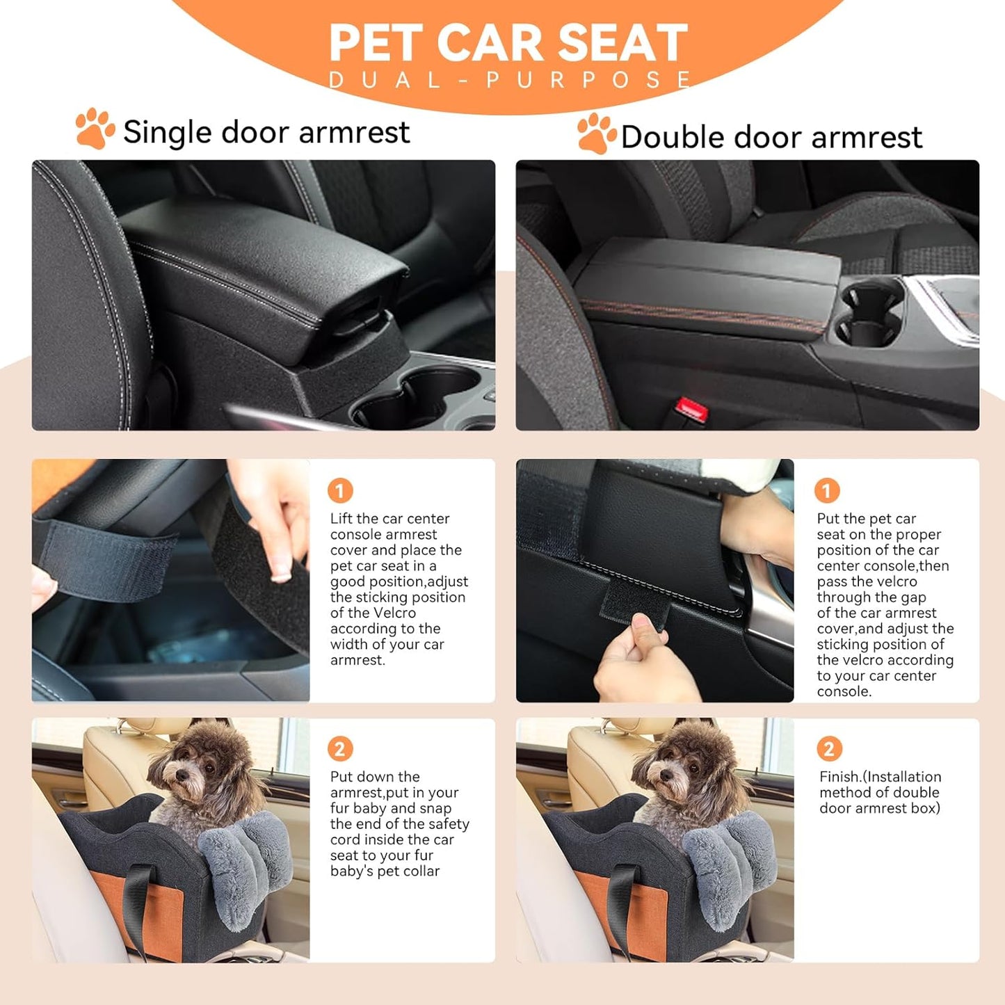 Cozy Dark Gray Dog Car Seat Booster for Small Dogs - Perfect Center Console Pet Seat