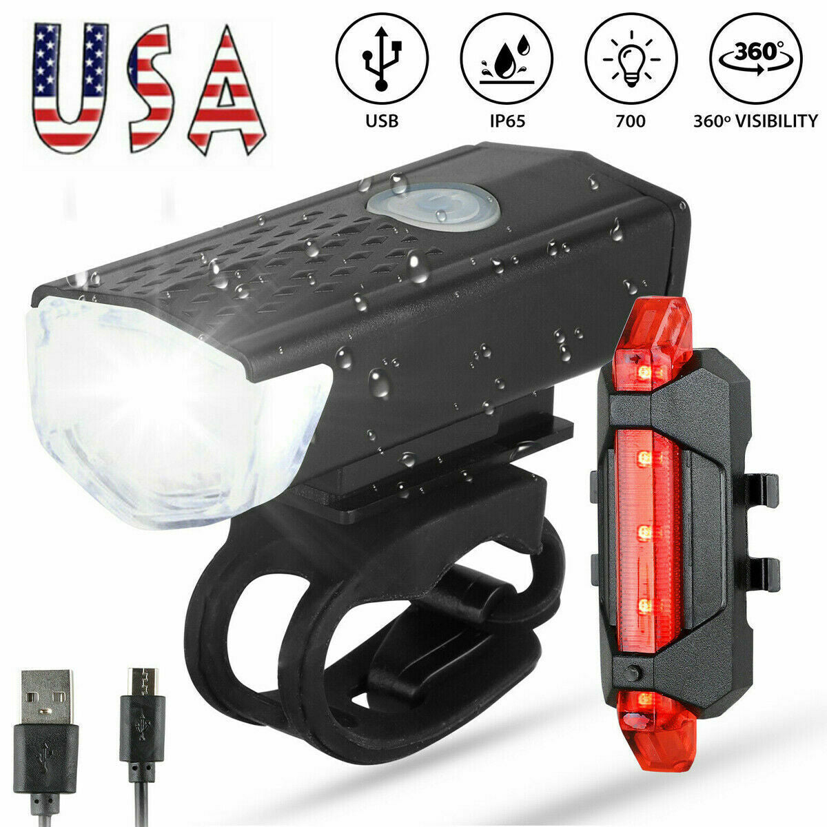 Ultimate USB Rechargeable LED Bicycle Headlight - Waterproof Front & Rear Lights for Safe Night Riding
