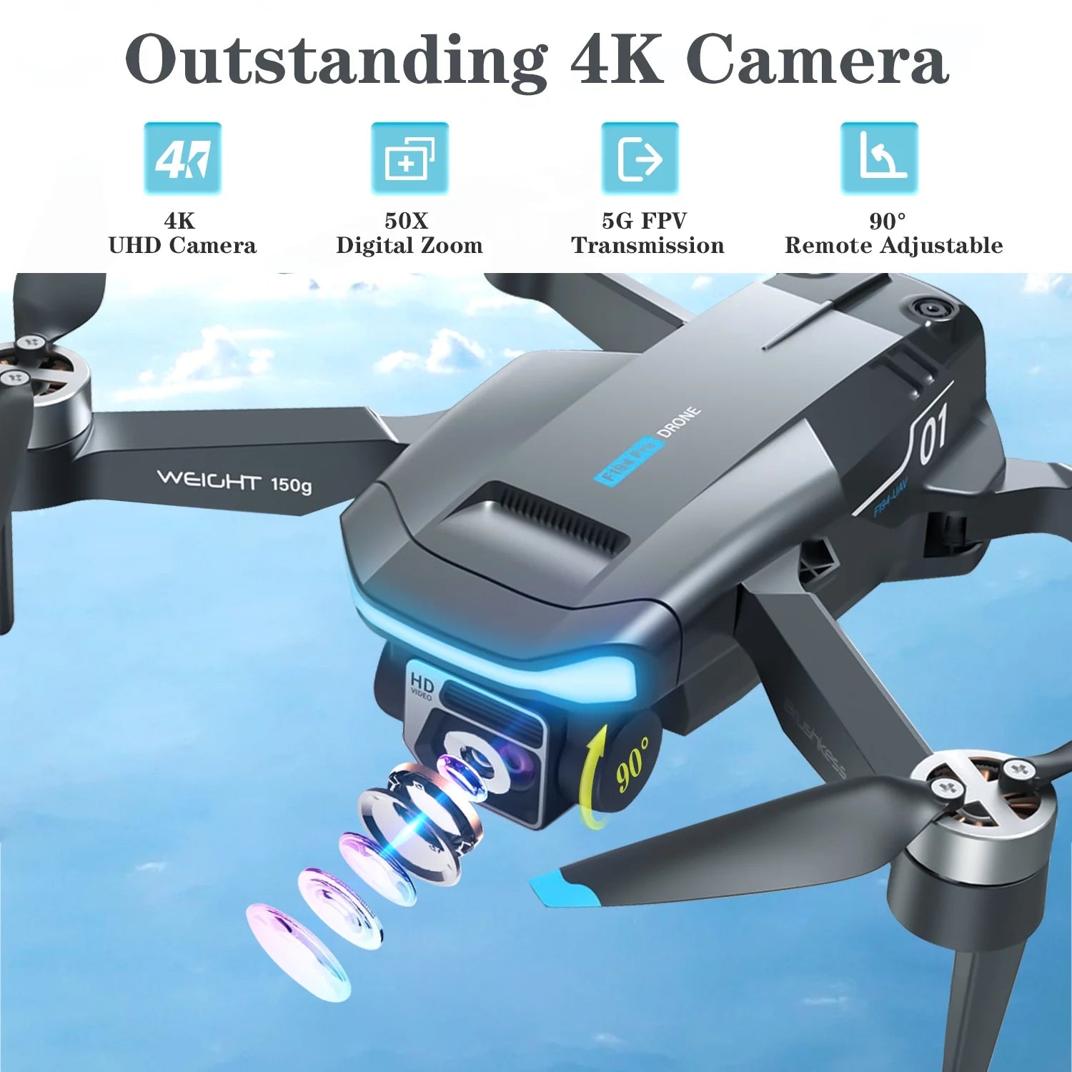 F194 GPS Drones with 1080HD Camera - Foldable, Lightweight Quadcopter for Beginners & Adults - Includes Follow Me Mode & 2 Batteries!