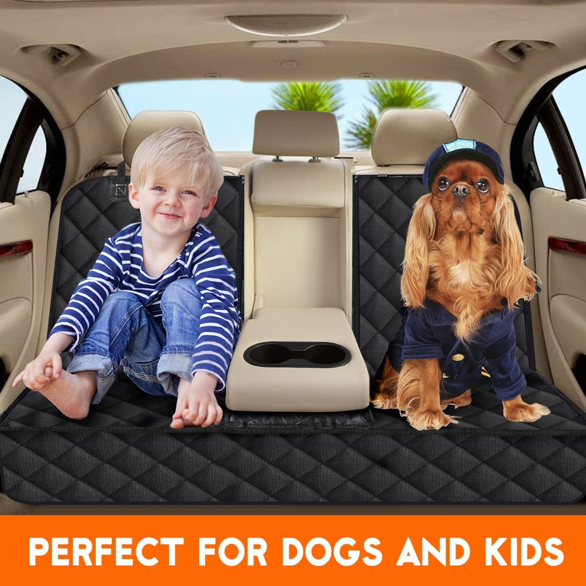 Premium Waterproof Dog Car Seat Cover - Non-Slip Protection for Cars, Trucks & SUVs - Stylish Black Design with Middle Armrest Fit