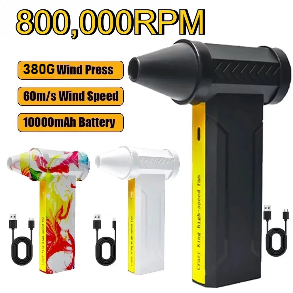 High-Speed 800,000RPM USB Rechargeable Turbo Air Blower - Powerful Brushless Motor Dust Removal Fan