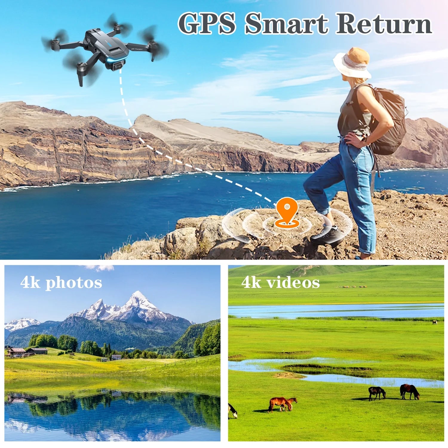 F194 GPS Drones with 1080HD Camera - Foldable, Lightweight Quadcopter for Beginners & Adults - Includes Follow Me Mode & 2 Batteries!
