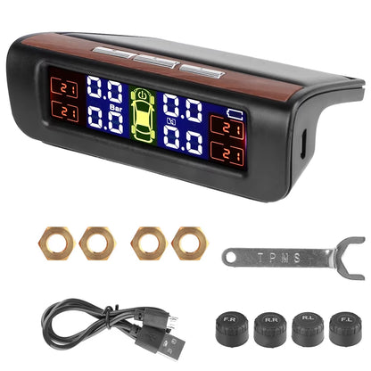 Solar-Powered Tire Pressure Monitoring System with Temperature Alerts - External Battery Version for Cars