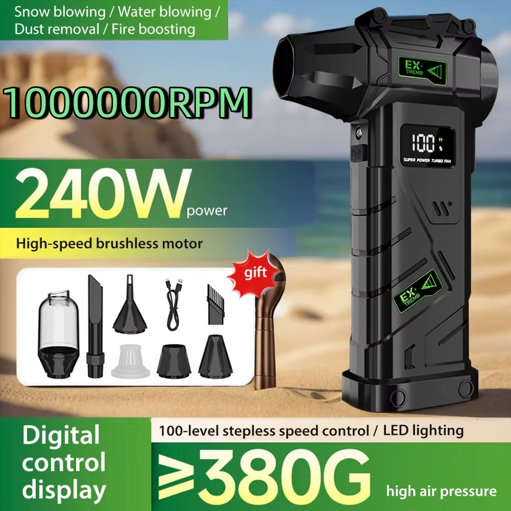 Unleash Powerful Cleaning with the Ultra-Powerful Turbo Air Blower – High-Speed Brushless Fan Featuring LED Lighting