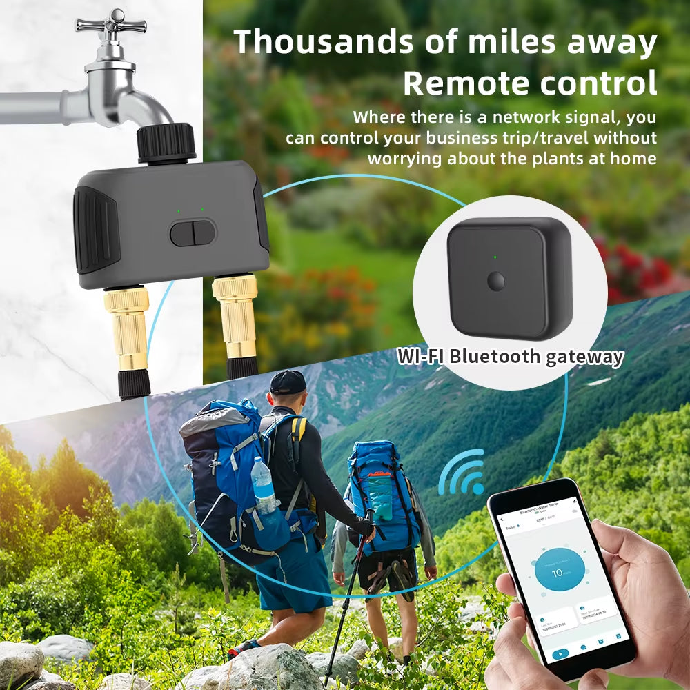 Smart Garden Irrigation System - Tuya Bluetooth 2-Way Automatic Water Timers with Wifi Gateway for Effortless Watering