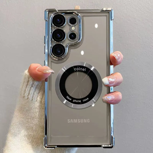 Luxury Magsafe Plating Case for Samsung Galaxy S25 Edge S24 Ultra S23 FE S22Plus S21 20 Shockproof Transparent Bumper Back Cover