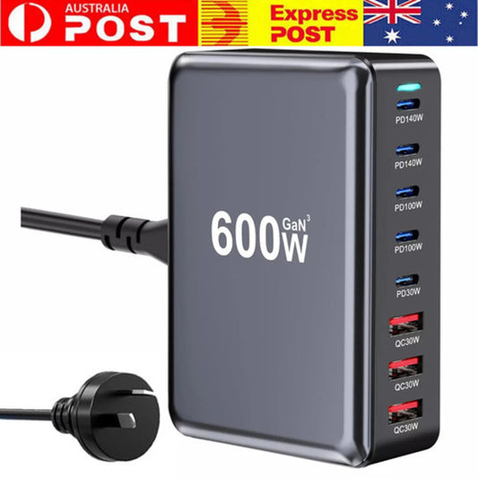 600W Gan Fast Charging Station – USB-C PD Desktop Charger for Iphone & Laptops