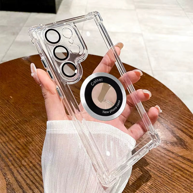 Luxury Magsafe Plating Case for Samsung Galaxy S25 Edge S24 Ultra S23 FE S22Plus S21 20 Shockproof Transparent Bumper Back Cover