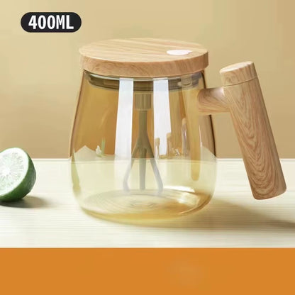High-Speed 400ML Self-Stirring Coffee Mug with Stylish Wooden Handle - Ideal for Coffee, Milk, and Protein Shakes!