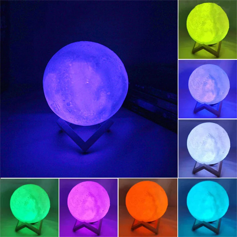 Magical 3D Printed LED Moon Lamp - Colorful Night Light for Kids - Ideal Christmas Gift in 8/10/12Cm Sizes