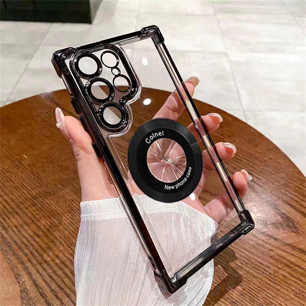 Luxury Magsafe Plating Case for Samsung Galaxy S25 Edge S24 Ultra S23 FE S22Plus S21 20 Shockproof Transparent Bumper Back Cover