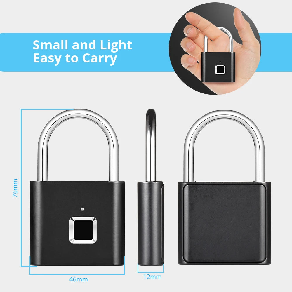 Smart Waterproof Fingerprint Padlock - Keyless Security Lock for Home, Rechargeable Type C