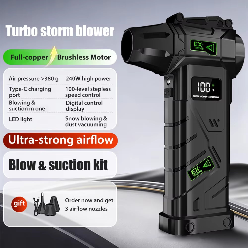 Ultra-Powerful Turbo Air Blower – High-Speed Brushless Fan with LED Lighting