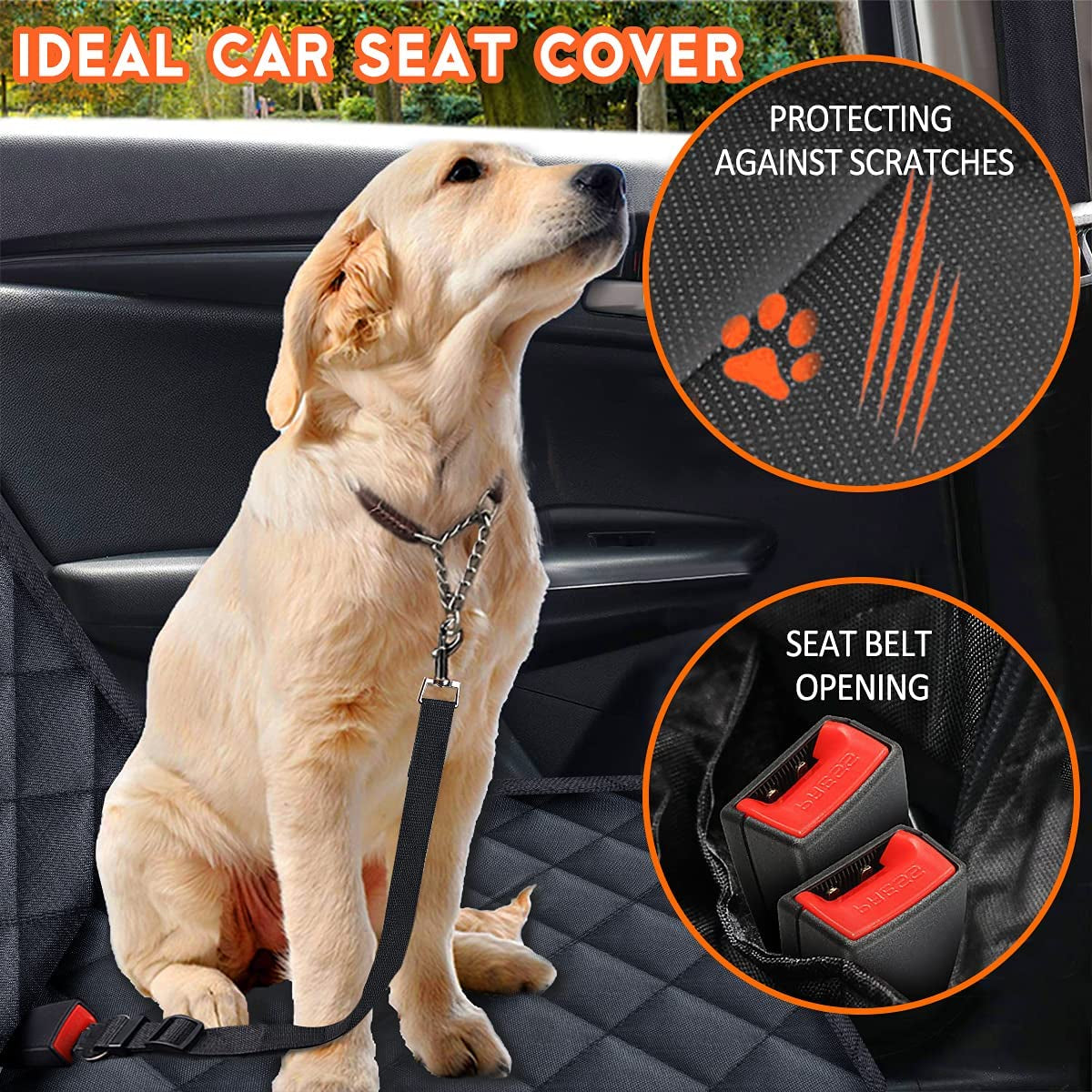 Premium Waterproof Dog Car Seat Cover - Non-Slip Protection for Cars, Trucks & SUVs - Stylish Black Design with Middle Armrest Fit