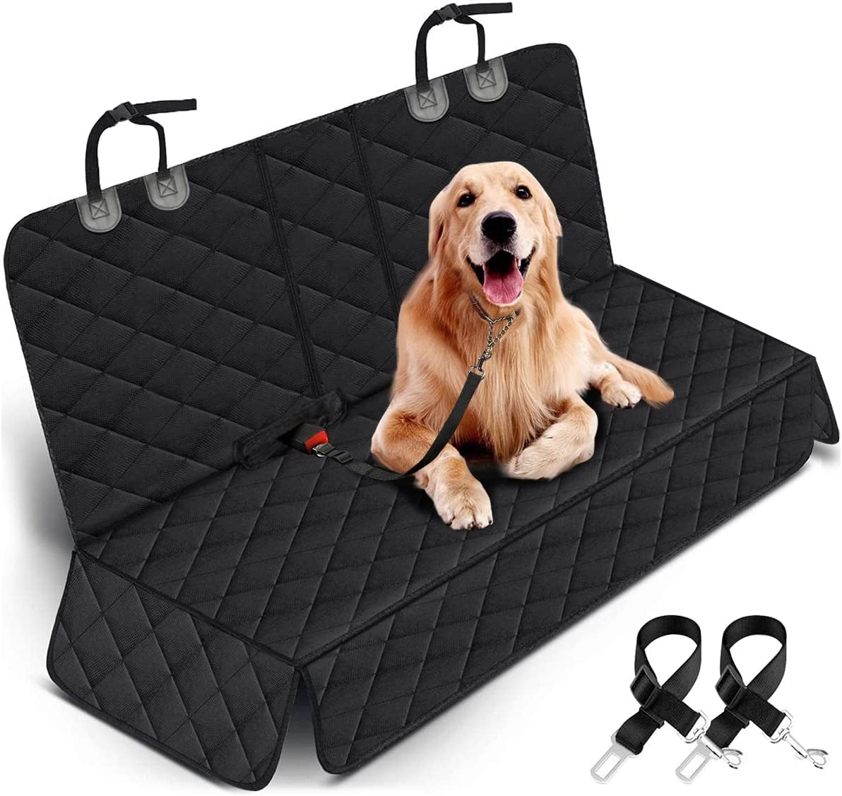 Premium Waterproof Dog Car Seat Cover - Non-Slip Protection for Cars, Trucks & SUVs - Stylish Black Design with Middle Armrest Fit
