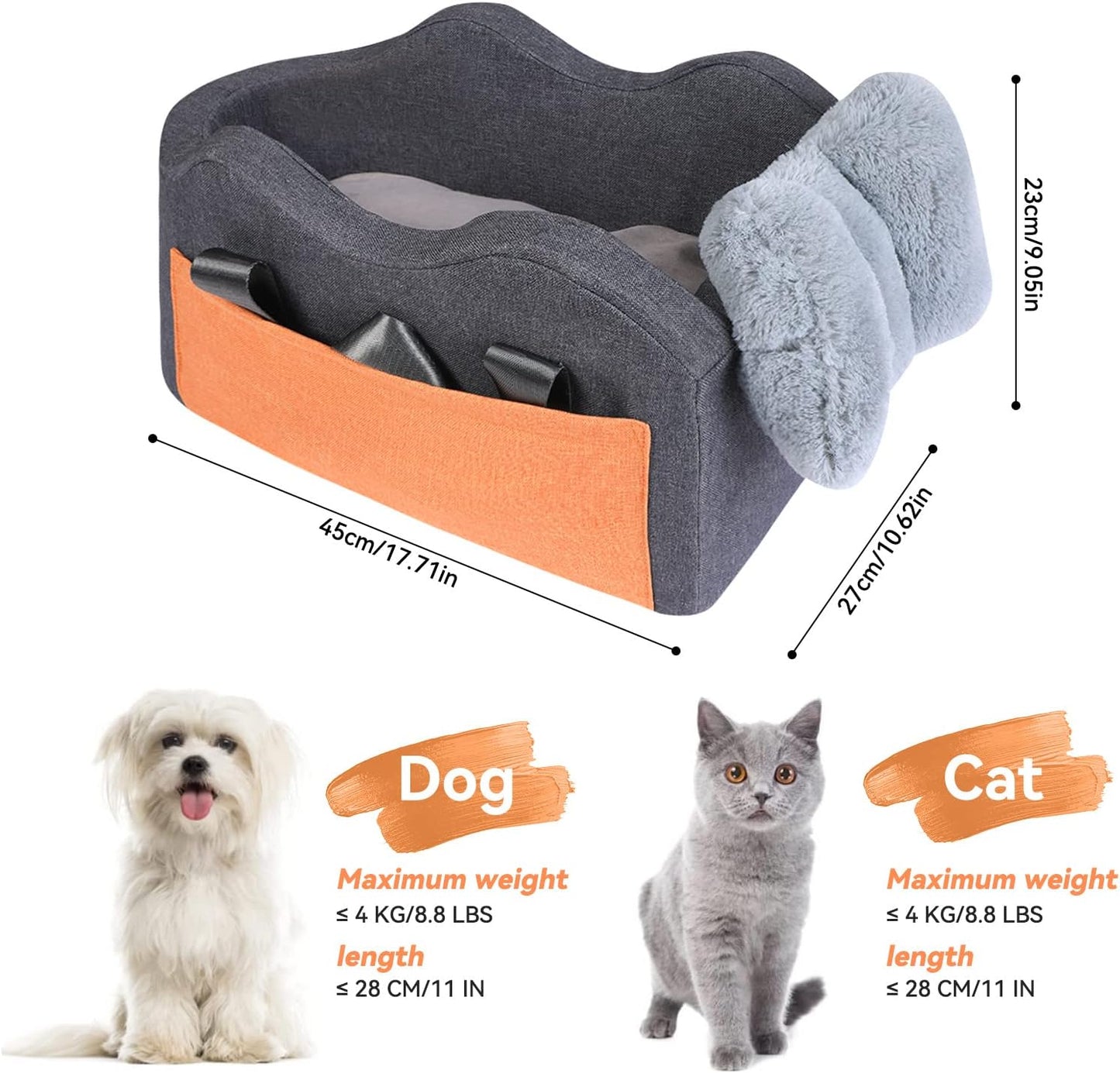 Cozy Dark Gray Dog Car Seat Booster for Small Dogs - Perfect Center Console Pet Seat
