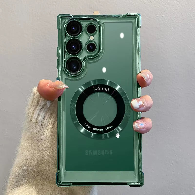 Luxury Magsafe Plating Case for Samsung Galaxy S25 Edge S24 Ultra S23 FE S22Plus S21 20 Shockproof Transparent Bumper Back Cover