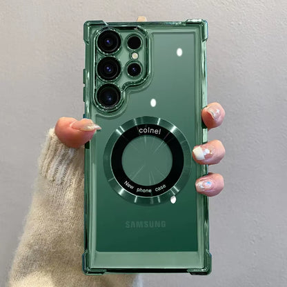 Luxury Magsafe Plating Case for Samsung Galaxy S25 Edge S24 Ultra S23 FE S22Plus S21 20 Shockproof Transparent Bumper Back Cover