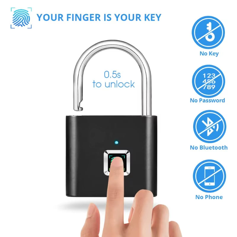 Smart Fingerprint Padlock - Ultimate Portable Anti-Theft Solution for Bags, Drawers, and Suitcases