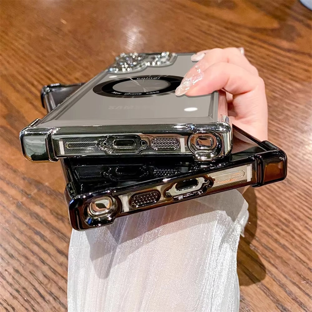 Luxury Magsafe Plating Case for Samsung Galaxy S25 Edge S24 Ultra S23 FE S22Plus S21 20 Shockproof Transparent Bumper Back Cover