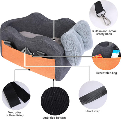 Cozy Dark Gray Dog Car Seat Booster for Small Dogs - Perfect Center Console Pet Seat