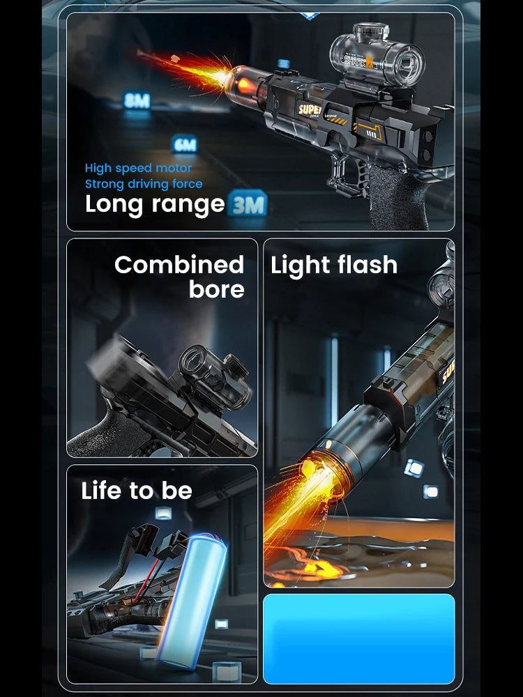 LED Electric Water Gun with Automatic Sensor Lights – Powerful Water Blaster for Kids, Teens & Adults | Summer Outdoor Beach Toy