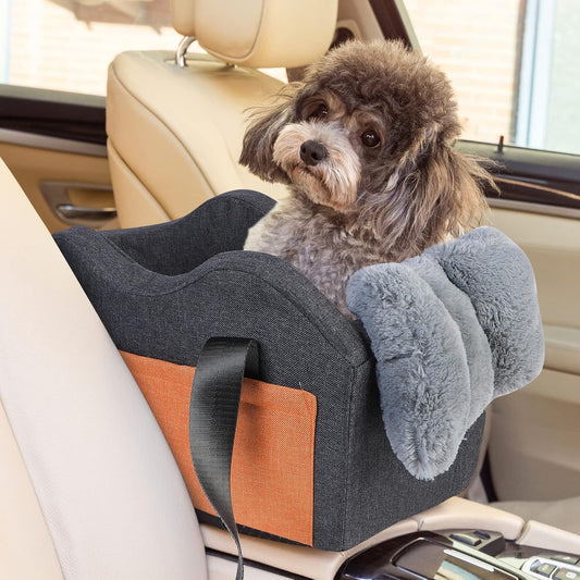 Cozy Dark Gray Dog Car Seat Booster for Small Dogs - Perfect Center Console Pet Seat