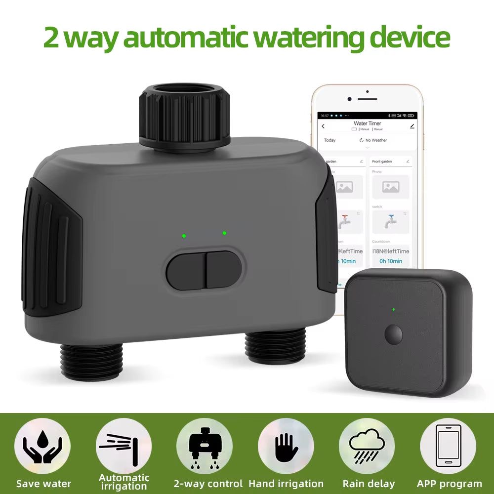 Smart Garden Irrigation System - Tuya Bluetooth 2-Way Automatic Water Timers with Wifi Gateway for Effortless Watering