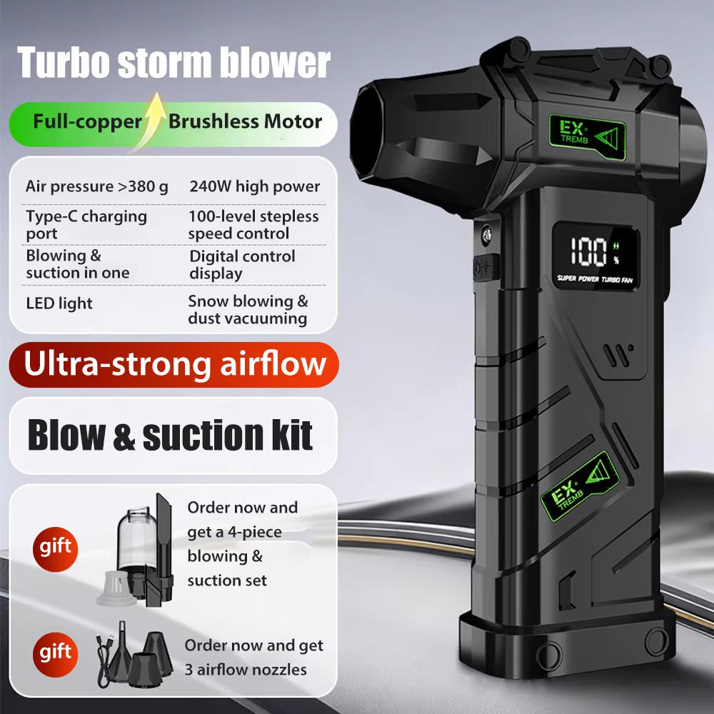 Ultra-Powerful Turbo Air Blower – High-Speed Brushless Fan with LED Lighting