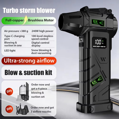 Ultra-Powerful Turbo Air Blower – High-Speed Brushless Fan with LED Lighting