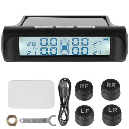 Solar-Powered Tire Pressure Monitoring System with Temperature Alerts - External Battery Version for Cars