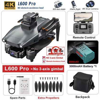 L600 PRO MAX/PRO GPS Drone - 5KM Range, 4K Dual Camera, 3-Axis Gimbal, 360° Obstacle Avoidance, Brushless Quadcopter
