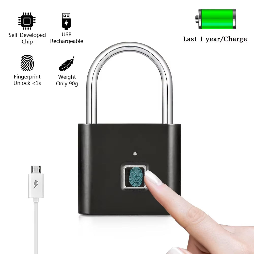 Smart Fingerprint Padlock - Ultimate Portable Anti-Theft Solution for Bags, Drawers, and Suitcases