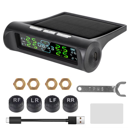 Solar-Powered Tire Pressure Monitoring System with Temperature Alerts - External Battery Version for Cars
