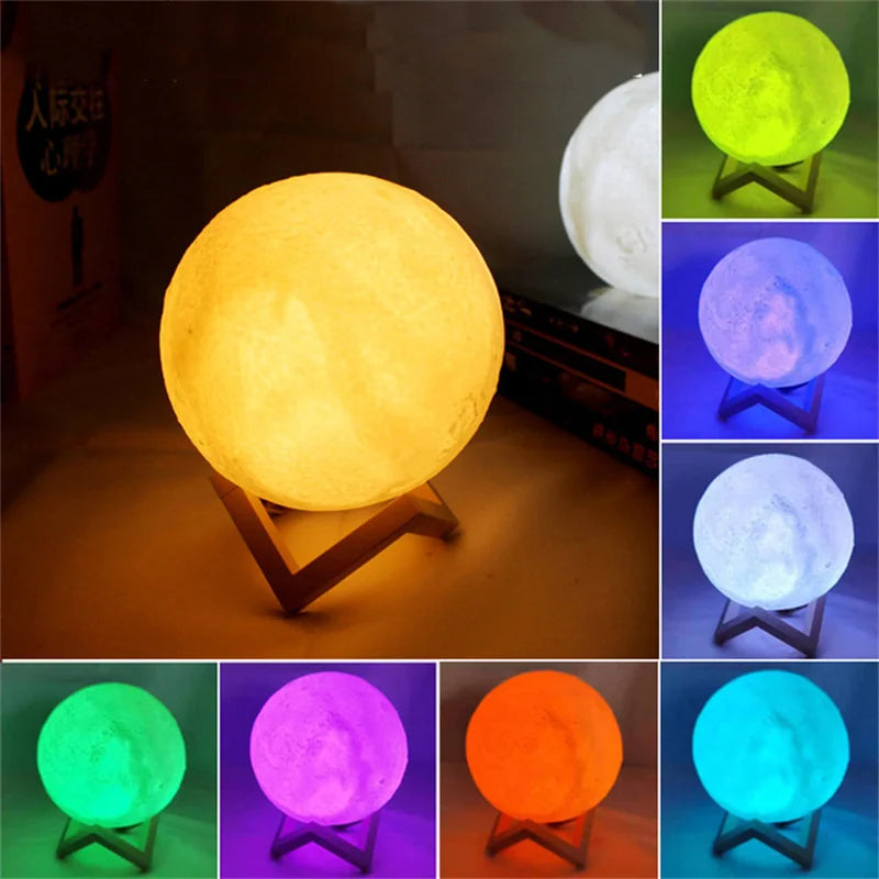 Magical 3D Printed LED Moon Lamp - Colorful Night Light for Kids - Ideal Christmas Gift in 8/10/12Cm Sizes