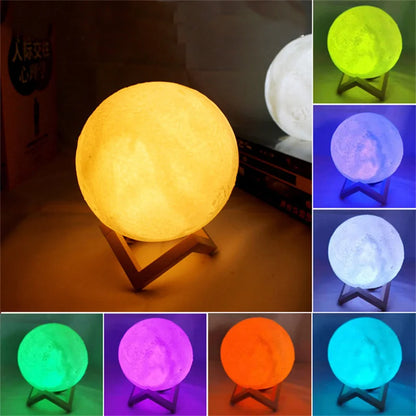 Magical 3D Printed LED Moon Lamp - Colorful Night Light for Kids - Ideal Christmas Gift in 8/10/12Cm Sizes