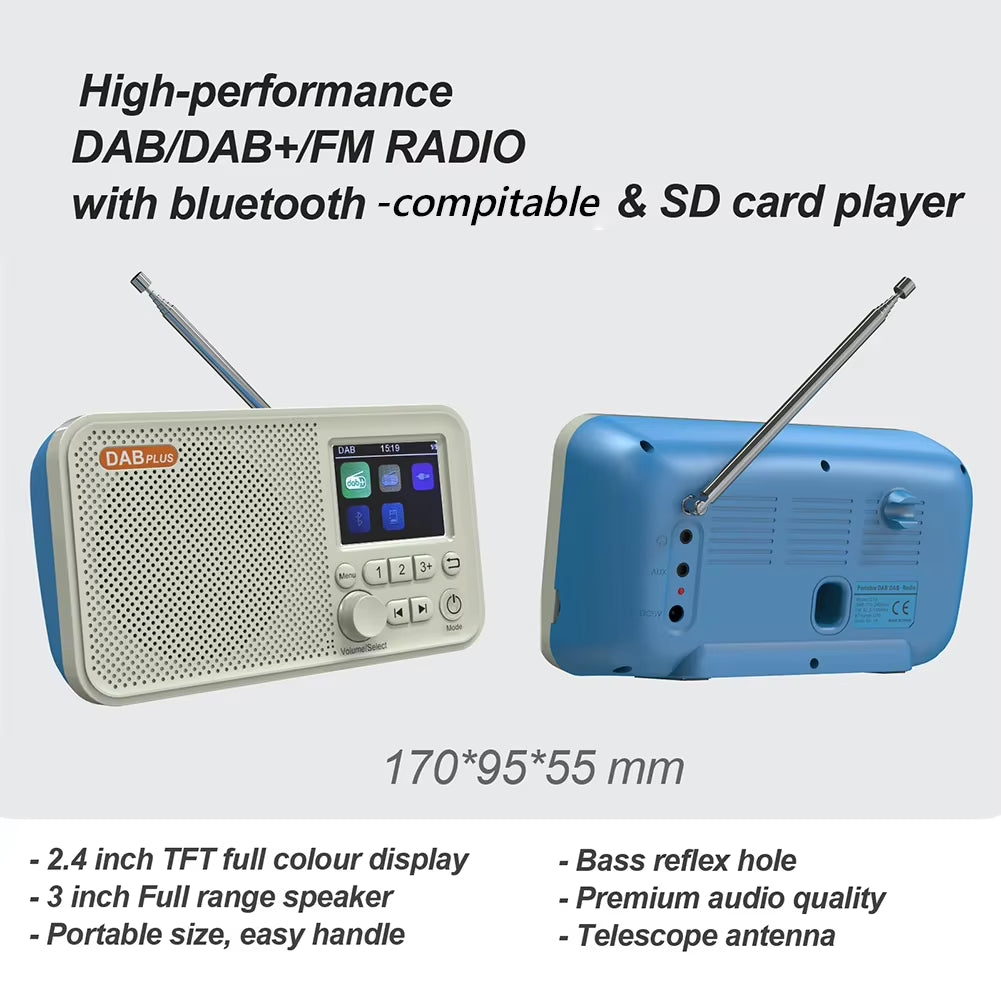 C10 Radio Portable Radio LCD Screen Alarm Clock DAB DAB+ FM Bluetooth-Compatible Broadcasting Radio Supports TF Card MP3 Player