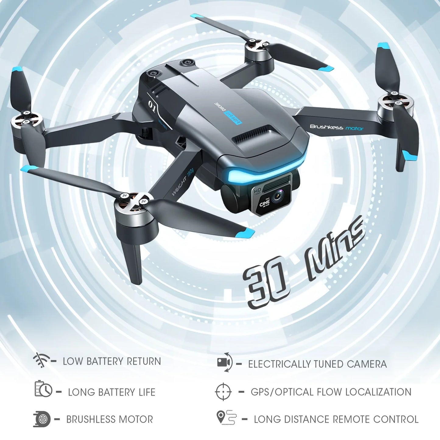 F194 GPS Drones with 1080HD Camera - Foldable, Lightweight Quadcopter for Beginners & Adults - Includes Follow Me Mode & 2 Batteries!