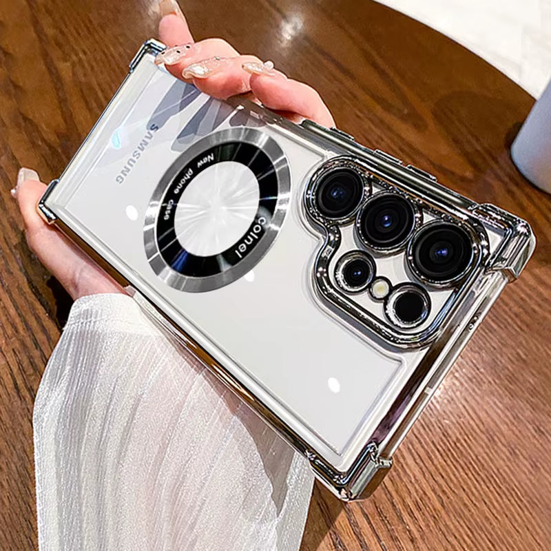 Luxury Magsafe Plating Case for Samsung Galaxy S25 Edge S24 Ultra S23 FE S22Plus S21 20 Shockproof Transparent Bumper Back Cover