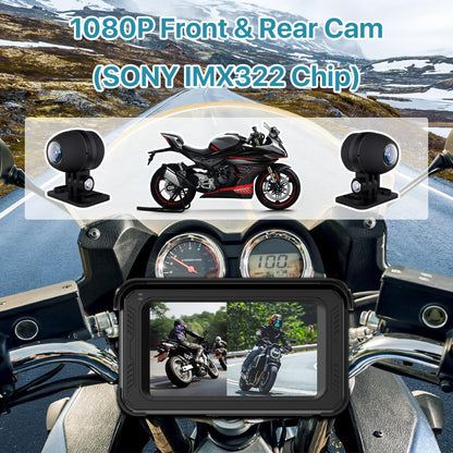 Revolutionary Motorcycle DVR Dash Cam - HD 1080P, Wireless Carplay & Android Auto, TPMS, GPS, G-Sensor, 5" Touch Screen, Waterproof & Bluetooth Enabled - MT02