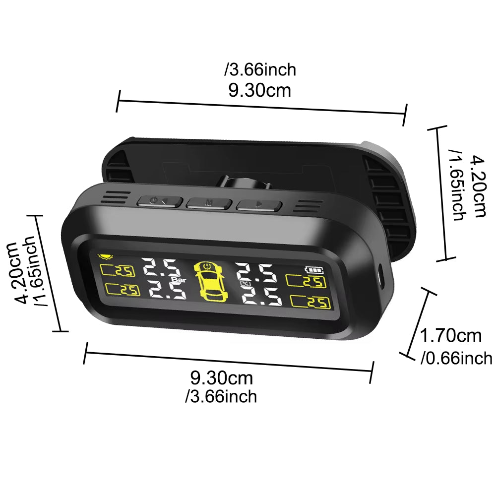 Solar-Powered Tire Pressure Monitoring System with Temperature Alerts - External Battery Version for Cars