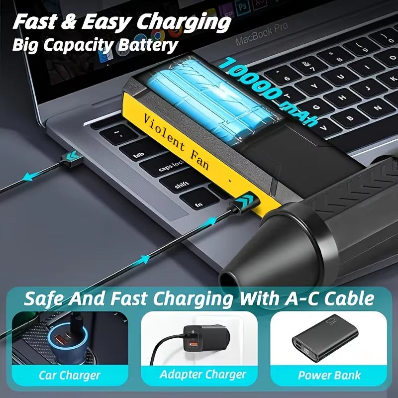 High-Speed 800,000RPM USB Rechargeable Turbo Air Blower - Powerful Brushless Motor Dust Removal Fan