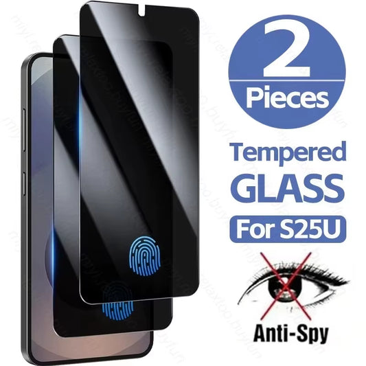 2PCS Privacy Tempered Glass Case for Samsung Galaxy S25/S25 Plus/S25 Ultra Edge 5G Fingerprint-Unlock Anti-Glare Anti-Spy Glass