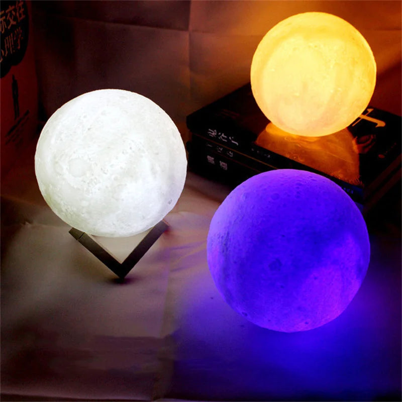 Magical 3D Printed LED Moon Lamp - Colorful Night Light for Kids - Ideal Christmas Gift in 8/10/12Cm Sizes
