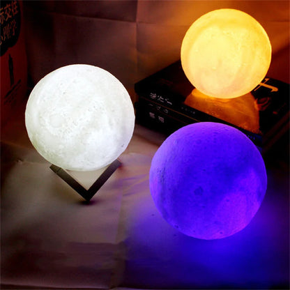 Magical 3D Printed LED Moon Lamp - Colorful Night Light for Kids - Ideal Christmas Gift in 8/10/12Cm Sizes