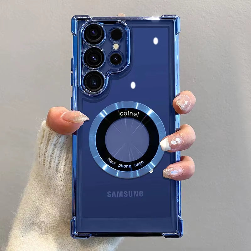 Luxury Magsafe Plating Case for Samsung Galaxy S25 Edge S24 Ultra S23 FE S22Plus S21 20 Shockproof Transparent Bumper Back Cover